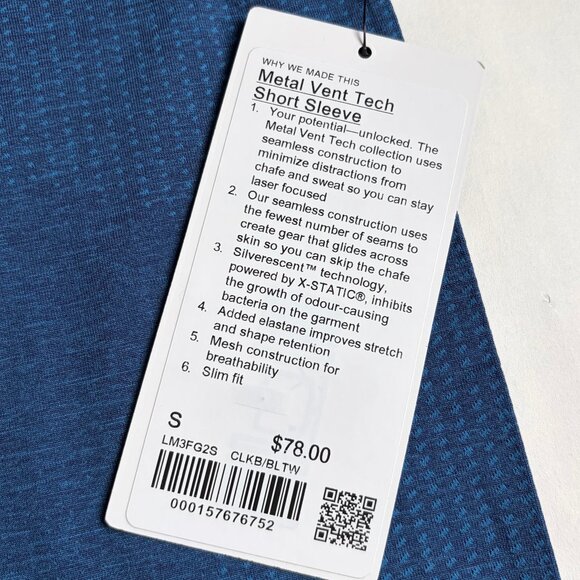 NWT Lululemon Metal Vent Tech Short-Sleeve Shirt (Chalk Blue/Blue Twill) - Small - Picture 4 of 9